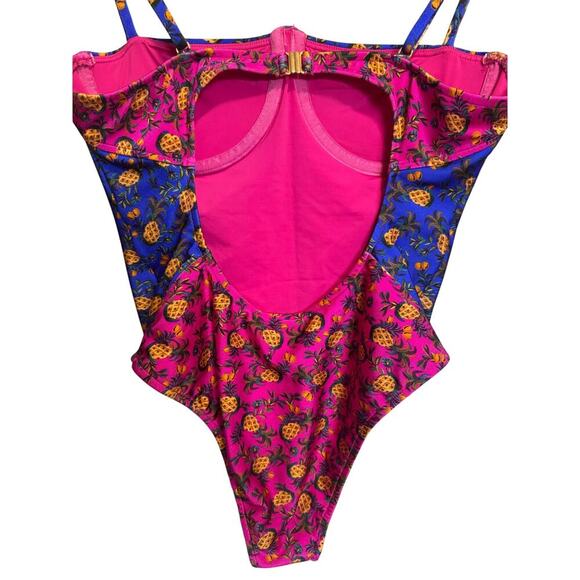 Farm Rio NWT Fruit Dots Bi Printed One Piece Swimsuit In Pink And Blue Size XL - Picture 10 of 14